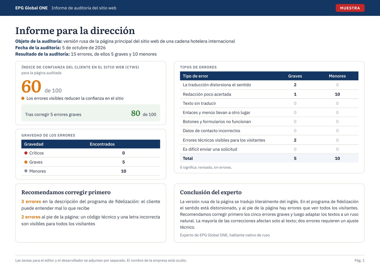 Informe para la dirección, página 1