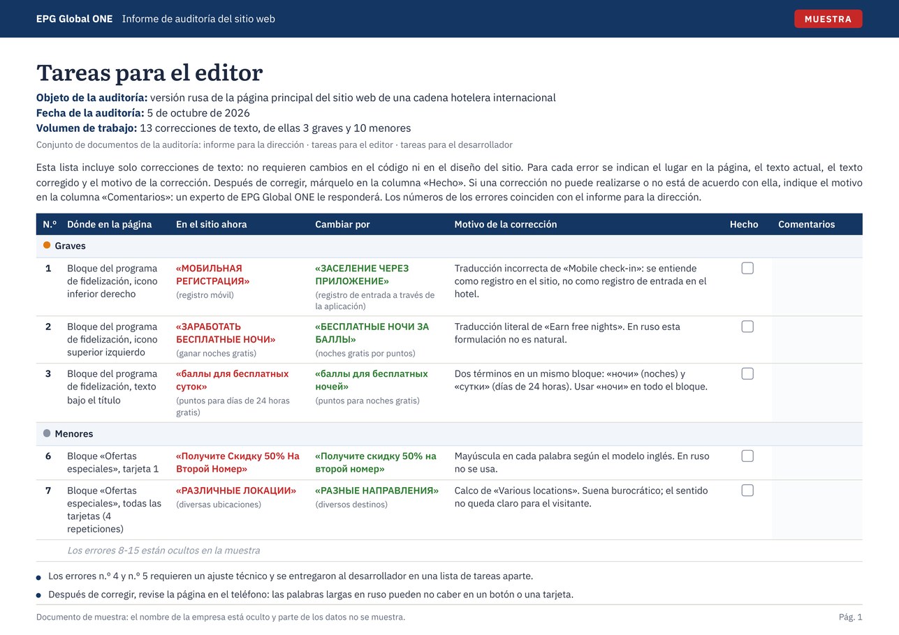 Tarea para el editor del sitio, página 1